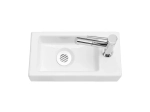 Lave-mains pour toilettes, suspendu et compacte, en céramique blanche, Largeur 36 cm, Profondeur 18 cm, Hauteur 9 cm, Livraison 5-7 jours OFFERTE.
